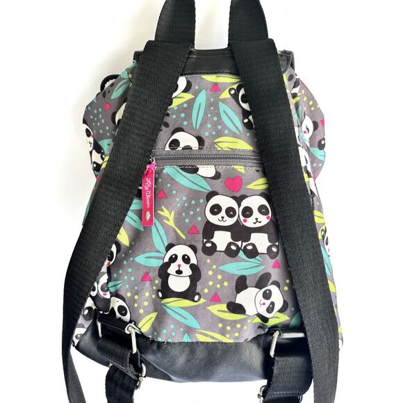 LILY BLOOM Gray/Multi "Panda Pop" Drawstring Mini Flap Front Backpack - Picture 5 of 8